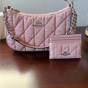 Coach Pink Quilted denim Teri Bag and Card Holder